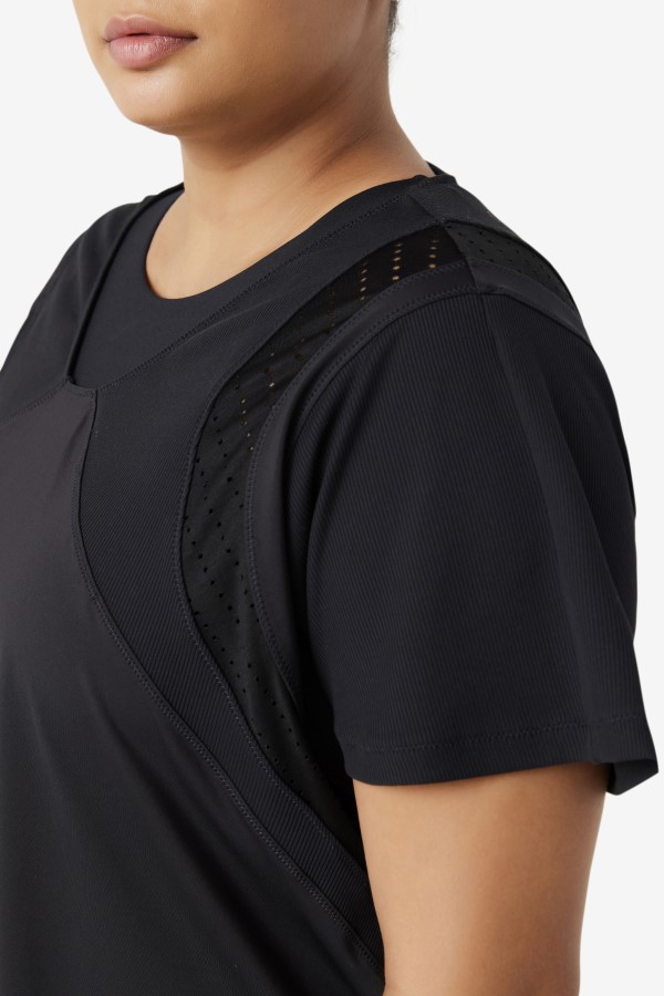 Black Uplift Textured Short Sleeve Top Fila
