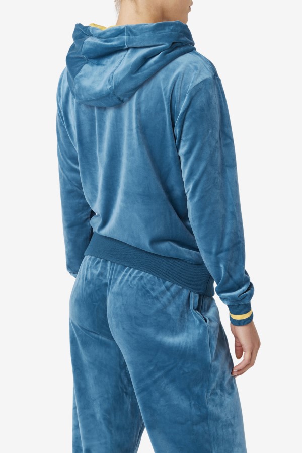 Fila Tove Velour Full Zip Hoodie Blue Coral/Banana