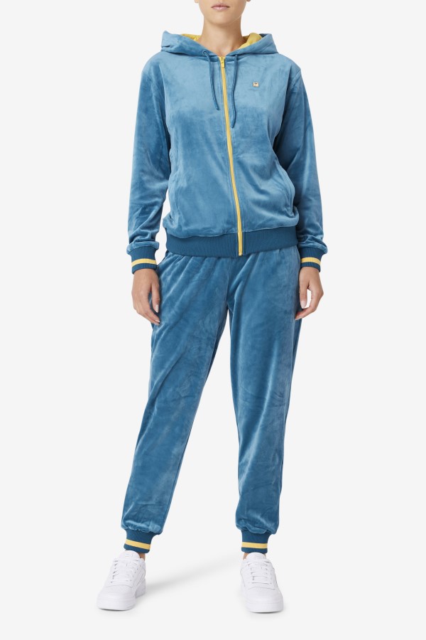 Fila Tove Velour Full Zip Hoodie Blue Coral/Banana