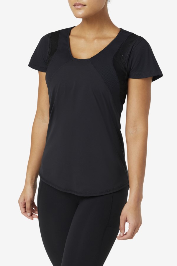 Uplift Textured Short Sleeve Top Black Fila