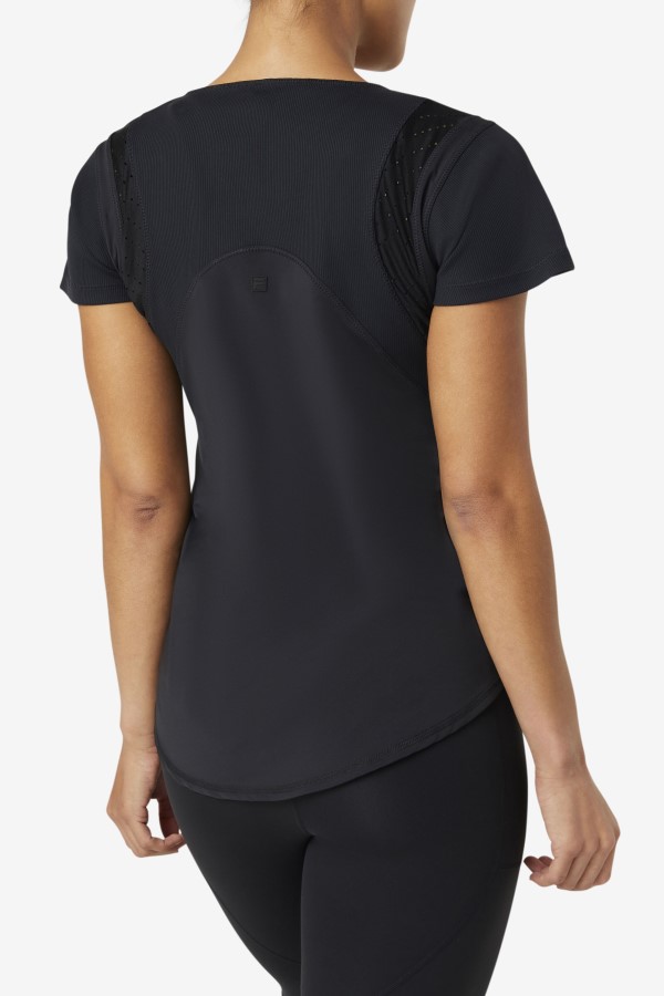 Uplift Textured Short Sleeve Top Black Fila
