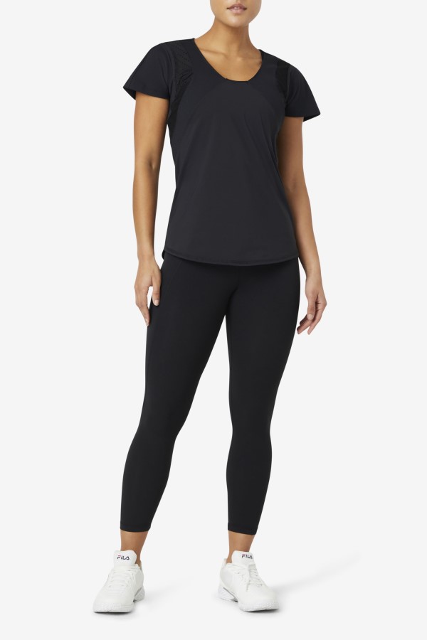 Uplift Textured Short Sleeve Top Black Fila