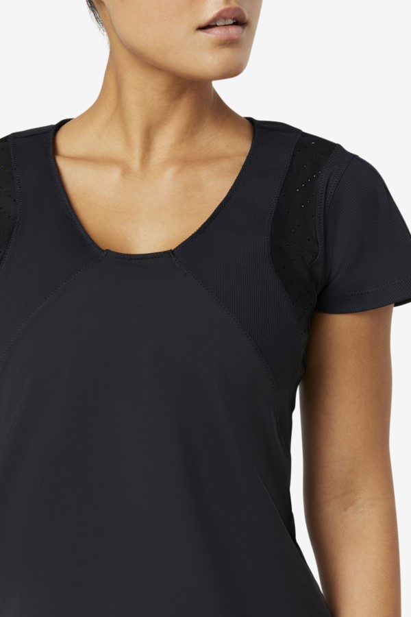 Uplift Textured Short Sleeve Top Black Fila