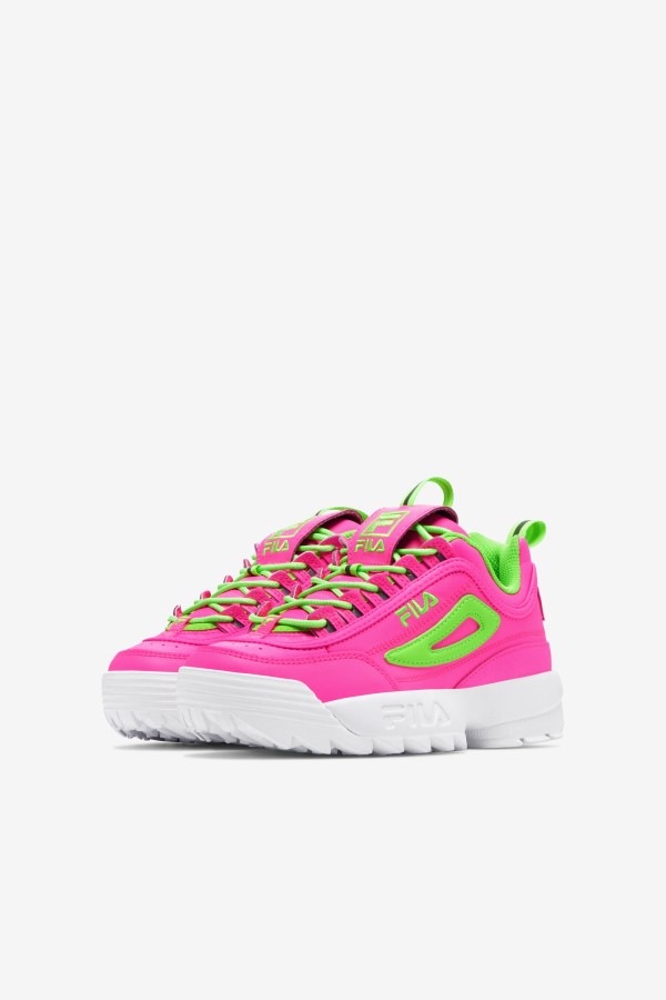 Pink/Green/White Big Kids\' Disruptor 2 Premium Fila