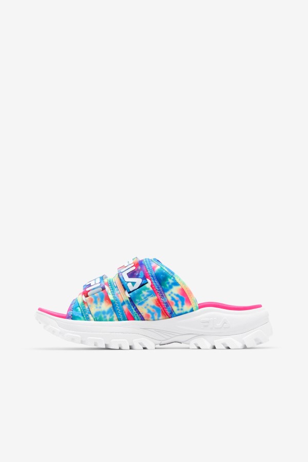 Multi/White/Pink Glo Women\'s Tie Dye Outdoor Slide Fila