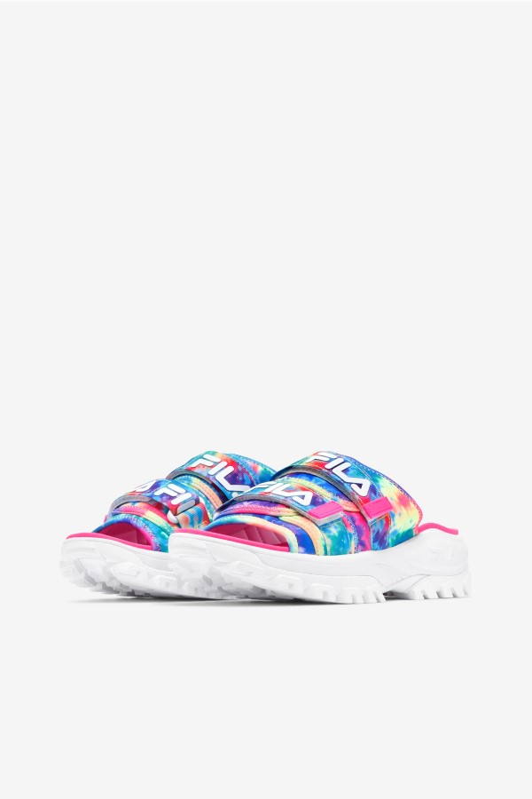 Multi/White/Pink Glo Women\'s Tie Dye Outdoor Slide Fila