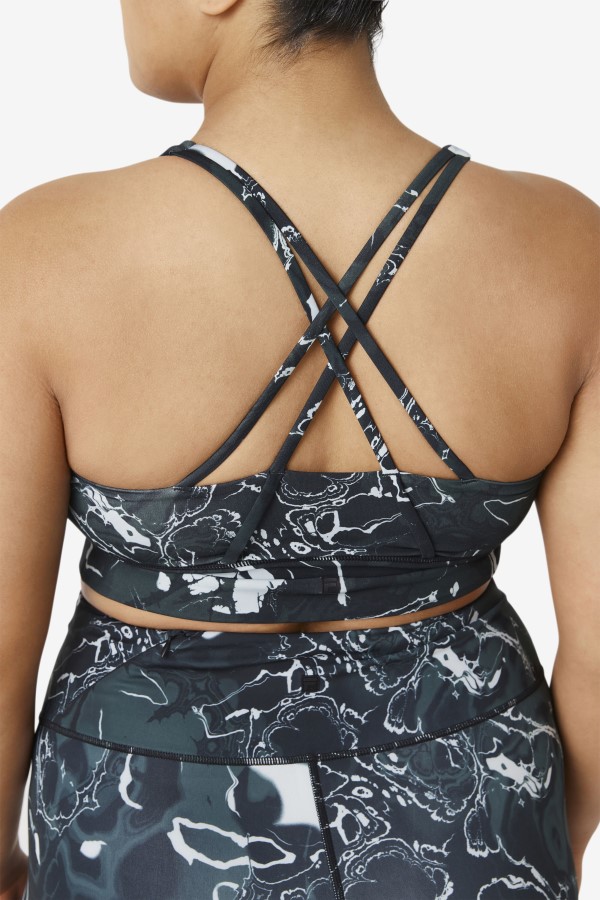 Uplift Cross Back Bra Top Fila Black Marble