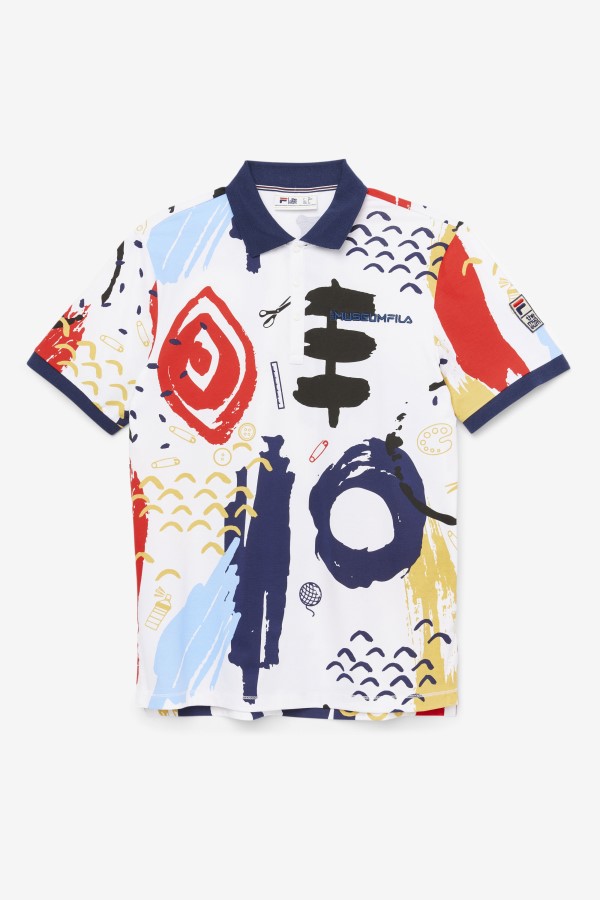 White/Peacoat/Red Fila FILA x The Museum Printed Polo