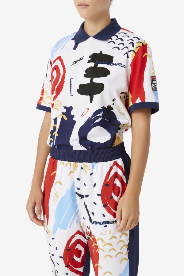 White/Peacoat/Red Fila FILA x The Museum Printed Polo