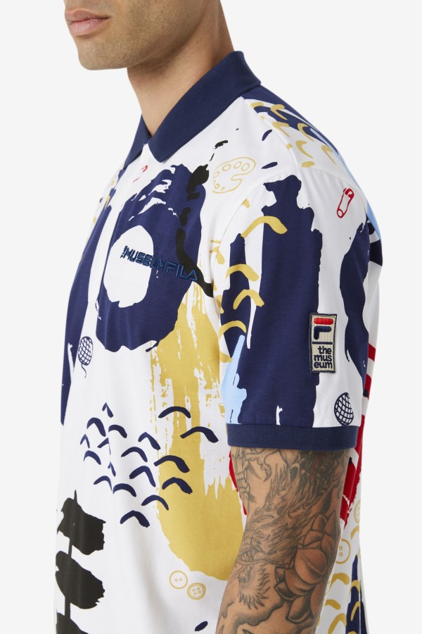 White/Peacoat/Red Fila FILA x The Museum Printed Polo