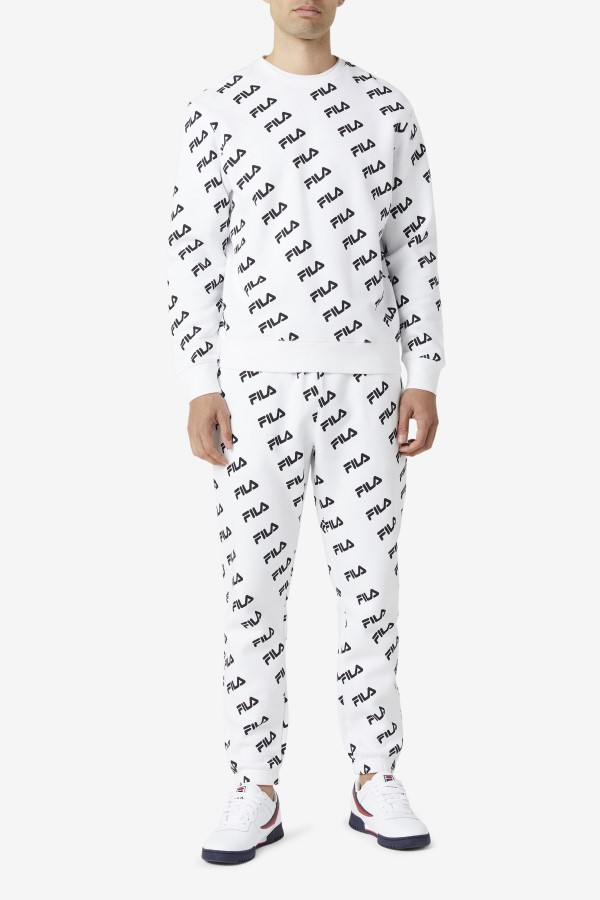 White/Black Diagonal Logo Crew Fila