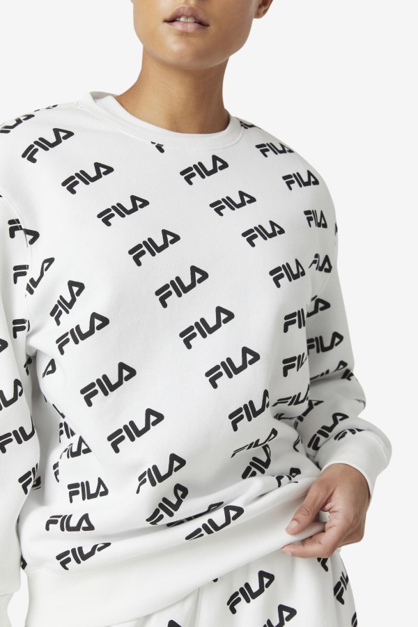 White/Black Diagonal Logo Crew Fila
