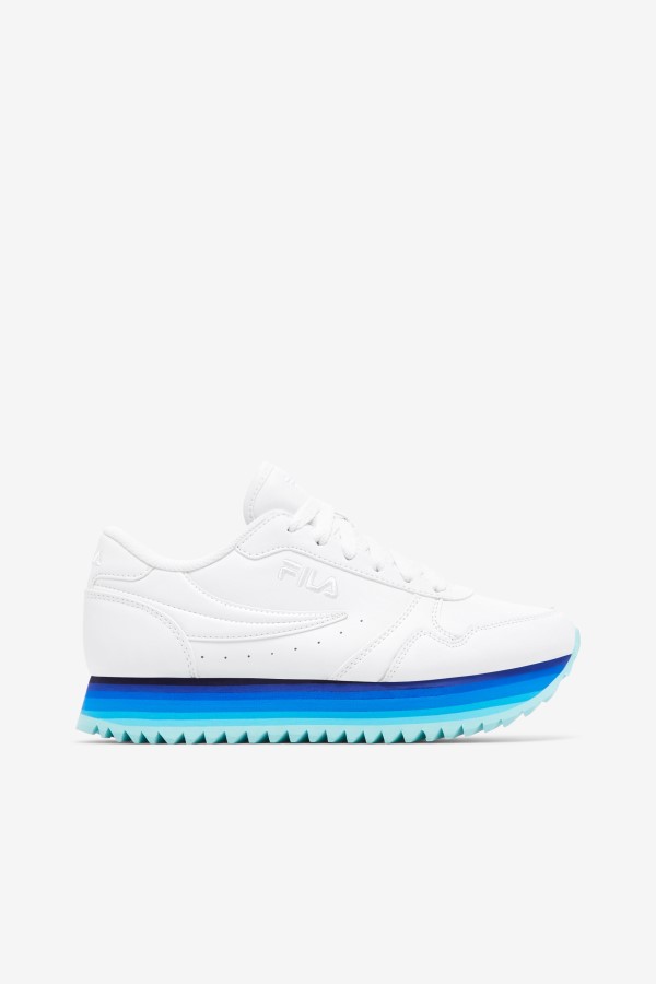 White/Navy/Aruba Blue Women's Orbit Stripe Fila