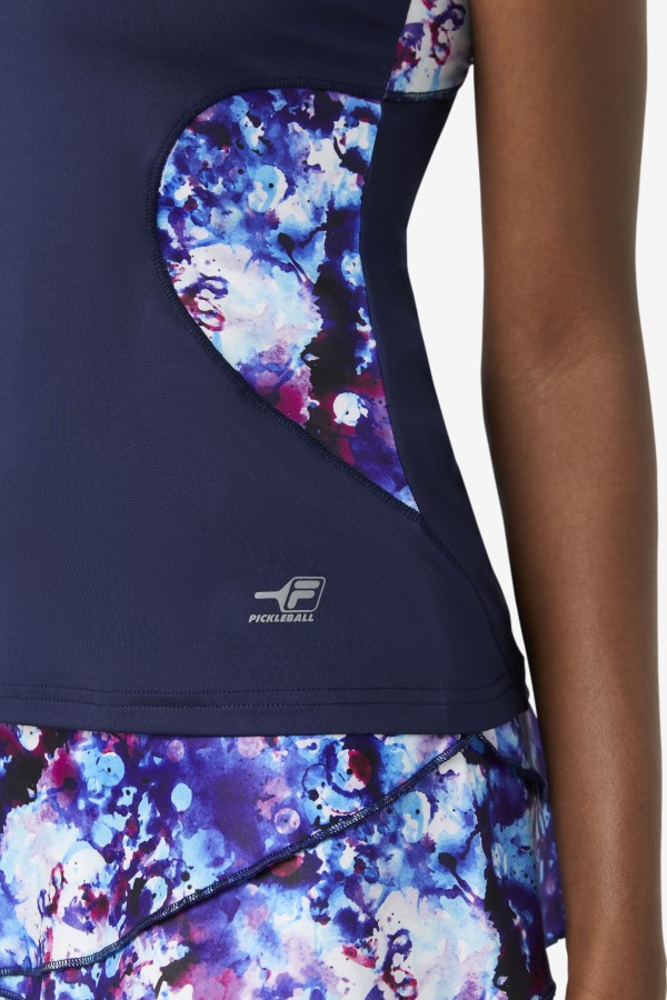 Pickleball Halter Tank Fila Navy Print/Navy