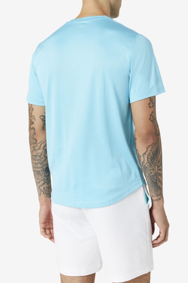 Blue Fish Heather Fila Pickleball Scallop Hem Crew