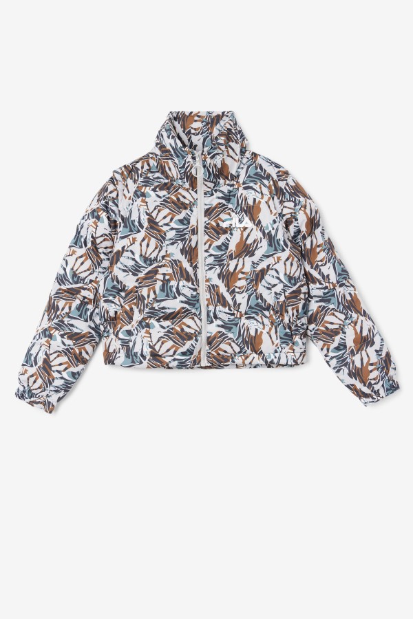 Giraffe Print Fila Loretta Snap Off Sleeve Cropped Puffer Jacket