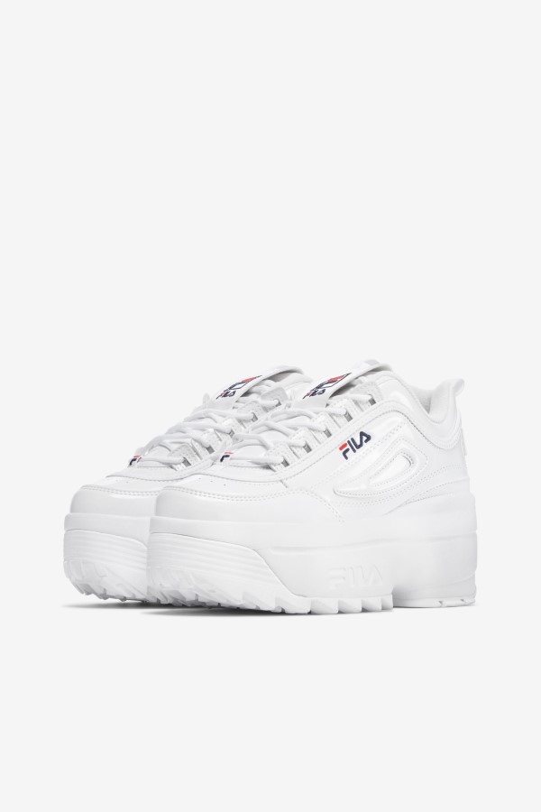 White/Navy/Red Women\'s Disruptor 2 Wedge Patent Fila