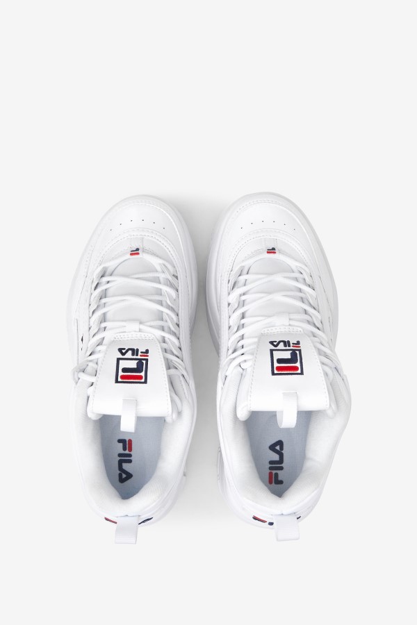 White/Navy/Red Women\'s Disruptor 2 Wedge Patent Fila