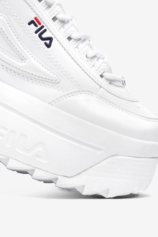 White/Navy/Red Women\'s Disruptor 2 Wedge Patent Fila